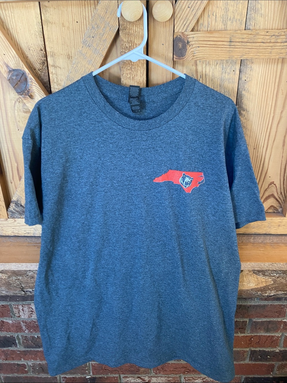 Women’s Charcoal Lenoir Rhyne T-Shirt with Red State Logo